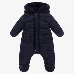 Tartine et Chocolat-Navy Blue Reversible Puffer Snowsuit | Childrensalon Outlet