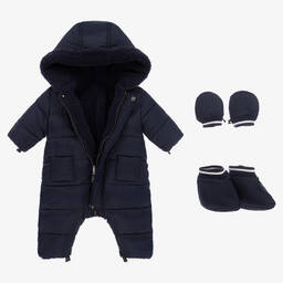 Tartine et Chocolat-Navy Blue Reversible Puffer Snowsuit | Childrensalon Outlet
