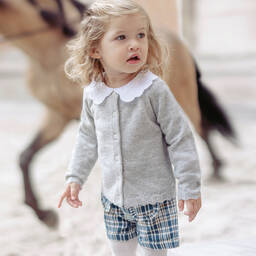 Tartine et Chocolat-طقم شورت أطفال بناتي قطن كاروهات لون أبيض وأزرق | Childrensalon Outlet