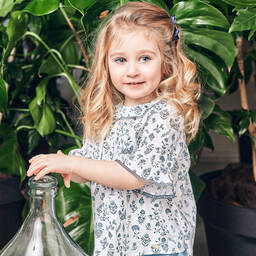 Tartine et Chocolat-White & Blue Floral Blouse | Childrensalon Outlet