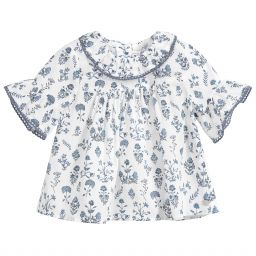 Tartine et Chocolat-White & Blue Floral Blouse | Childrensalon Outlet