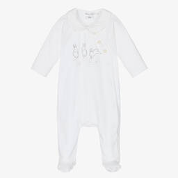 Tartine et Chocolat-White Cotton Bunny Babygrow | Childrensalon Outlet