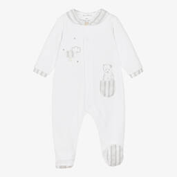 Tartine et Chocolat-أفرول بيبي غرو قطن قطيفة لون أبيض ورمادي للأطفال | Childrensalon Outlet