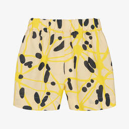 The Animals Observatory-Бежево-желтые льняные шорты с узором | Childrensalon Outlet