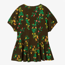 The Animals Observatory-Girls Brown Floral Cotton Dress | Childrensalon Outlet