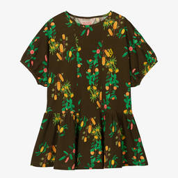 The Animals Observatory-Girls Brown Floral Cotton Dress | Childrensalon Outlet