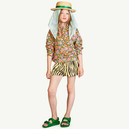 The Animals Observatory-Girls Green & Pink Cotton Floral Top | Childrensalon Outlet