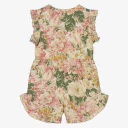 The Animals Observatory-بلاي سوت قطن لون أخضر وزهري بطبعة ورود للبنات | Childrensalon Outlet