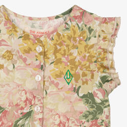 The Animals Observatory-بلاي سوت قطن لون أخضر وزهري بطبعة ورود للبنات | Childrensalon Outlet