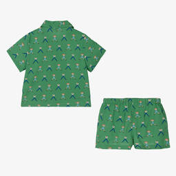 The Animals Observatory-Green Cotton Shirt & Shorts Set | Childrensalon Outlet