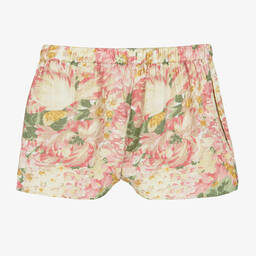 The Animals Observatory-شورت تينز بناتي قطن لون بيج وزهري بطبعة ورود | Childrensalon Outlet