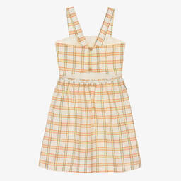 The Animals Observatory-فستان تينز بناتي قطن كاروهات لون عاجي وبرتقالي | Childrensalon Outlet