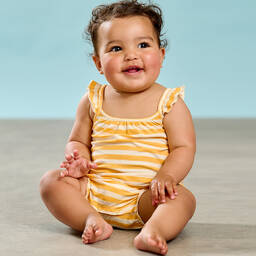 The Bonniemob-Baby Girls Orange Stripe Cotton Shortie | Childrensalon Outlet