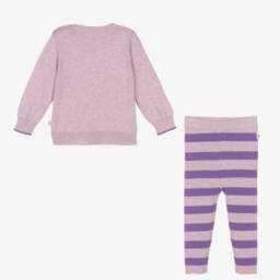 The Bonniemob-Baby Girls Purple Cotton Knit Leggings Set | Childrensalon Outlet