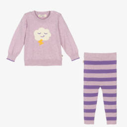 The Bonniemob-Baby Girls Purple Cotton Knit Leggings Set | Childrensalon Outlet
