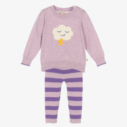 The Bonniemob-Baby Girls Purple Cotton Knit Leggings Set | Childrensalon Outlet