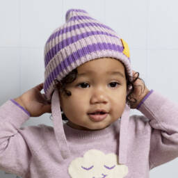 The Bonniemob-قبعة مزيج قطن محبوك مقلم لون بنفسجي للمولودات | Childrensalon Outlet