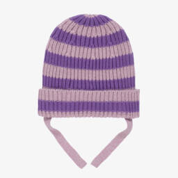 The Bonniemob-قبعة مزيج قطن محبوك مقلم لون بنفسجي للمولودات | Childrensalon Outlet