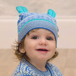 The Bonniemob-Blue Jacquard Knit Baby Hat | Childrensalon Outlet