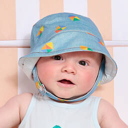 The Bonniemob-Blue Rainbow Cotton Baby Sun Hat | Childrensalon Outlet