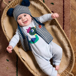 The Bonniemob-أفرول رومبر قطن عضوي لون أزرق للمواليد | Childrensalon Outlet