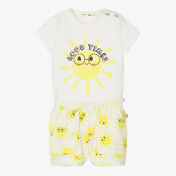 The Bonniemob-طقم أوفرول بادي وشورت قطن جيرسي لون عاجي | Childrensalon Outlet