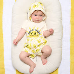 The Bonniemob-طقم أوفرول بادي وشورت قطن جيرسي لون عاجي | Childrensalon Outlet