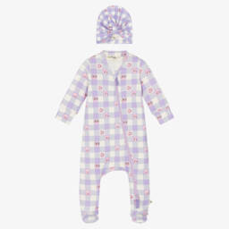 The Bonniemob-Фиолетовый комбинезон и шапочка из хлопка в клетку | Childrensalon Outlet