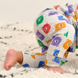 The Bonniemob-Grey Bear Cotton Jersey Baby Trousers | Childrensalon Outlet