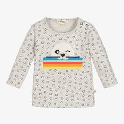 The Bonniemob-Grey Cotton Baby Top | Childrensalon Outlet