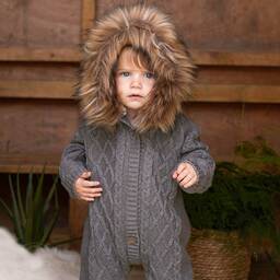 The Little Tailor-Dark Grey Knitted Pramsuit | Childrensalon Outlet