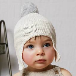 The Little Tailor-Ivory Cotton Knit Bobble Hat | Childrensalon Outlet