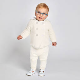 The Little Tailor-Кремовое вязаное прогулочное пальто из хлопка с капюшоном | Childrensalon Outlet