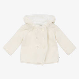 The Little Tailor-Кремовое вязаное прогулочное пальто из хлопка с капюшоном | Childrensalon Outlet