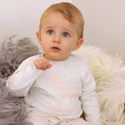 The Little Tailor-Pale Grey Knitted Baby Sweater | Childrensalon Outlet