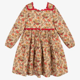 The Middle Daughter-Girls Beige & Red Floral Scallop Dress | Childrensalon Outlet