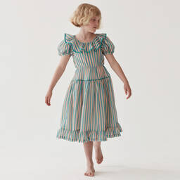The Middle Daughter-Girls Blue & Pink Striped Cotton Dress | Childrensalon Outlet