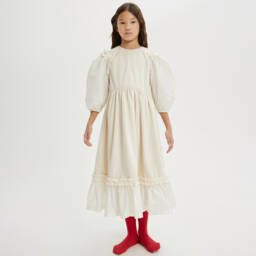 The Middle Daughter-Girls Cream Velour and Cotton Dress | Childrensalon Outlet