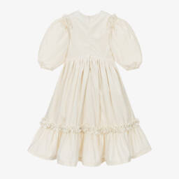 The Middle Daughter-Girls Cream Velour and Cotton Dress | Childrensalon Outlet