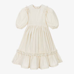 The Middle Daughter-Girls Cream Velour and Cotton Dress | Childrensalon Outlet