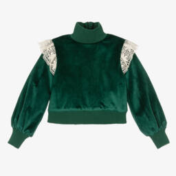 The Middle Daughter-Girls Emerald Velvet Lace Top | Childrensalon Outlet