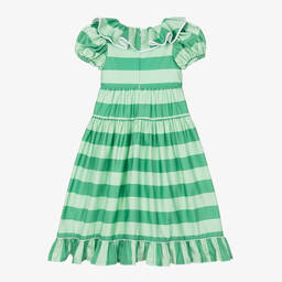 The Middle Daughter-Girls Green Striped Cotton Dress | Childrensalon Outlet