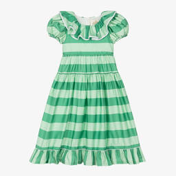 The Middle Daughter-Girls Green Striped Cotton Dress | Childrensalon Outlet