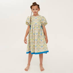 The Middle Daughter-Girls Ivory & Blue Floral Cotton Dress | Childrensalon Outlet