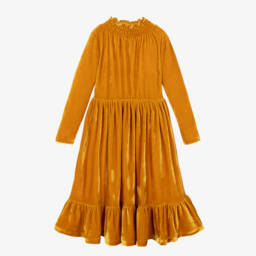 The Middle Daughter-Girls Ochre Velour Tiered Dress | Childrensalon Outlet