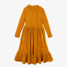 The Middle Daughter-Girls Ochre Velour Tiered Dress | Childrensalon Outlet