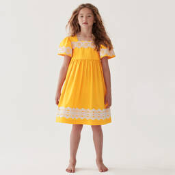 The Middle Daughter-Girls Orange Cotton & White Lace Dress | Childrensalon Outlet