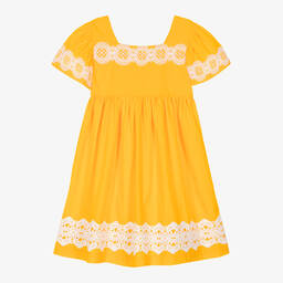 The Middle Daughter-Girls Orange Cotton & White Lace Dress | Childrensalon Outlet