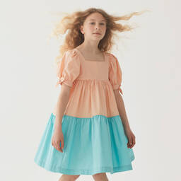 The Middle Daughter-Girls Pink & Aqua Blue Cotton Dress | Childrensalon Outlet