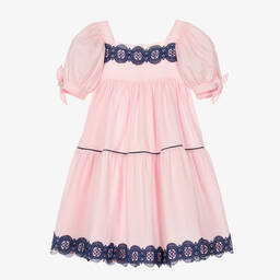 The Middle Daughter-Girls Pink & Blue Cotton Tiered Dress | Childrensalon Outlet